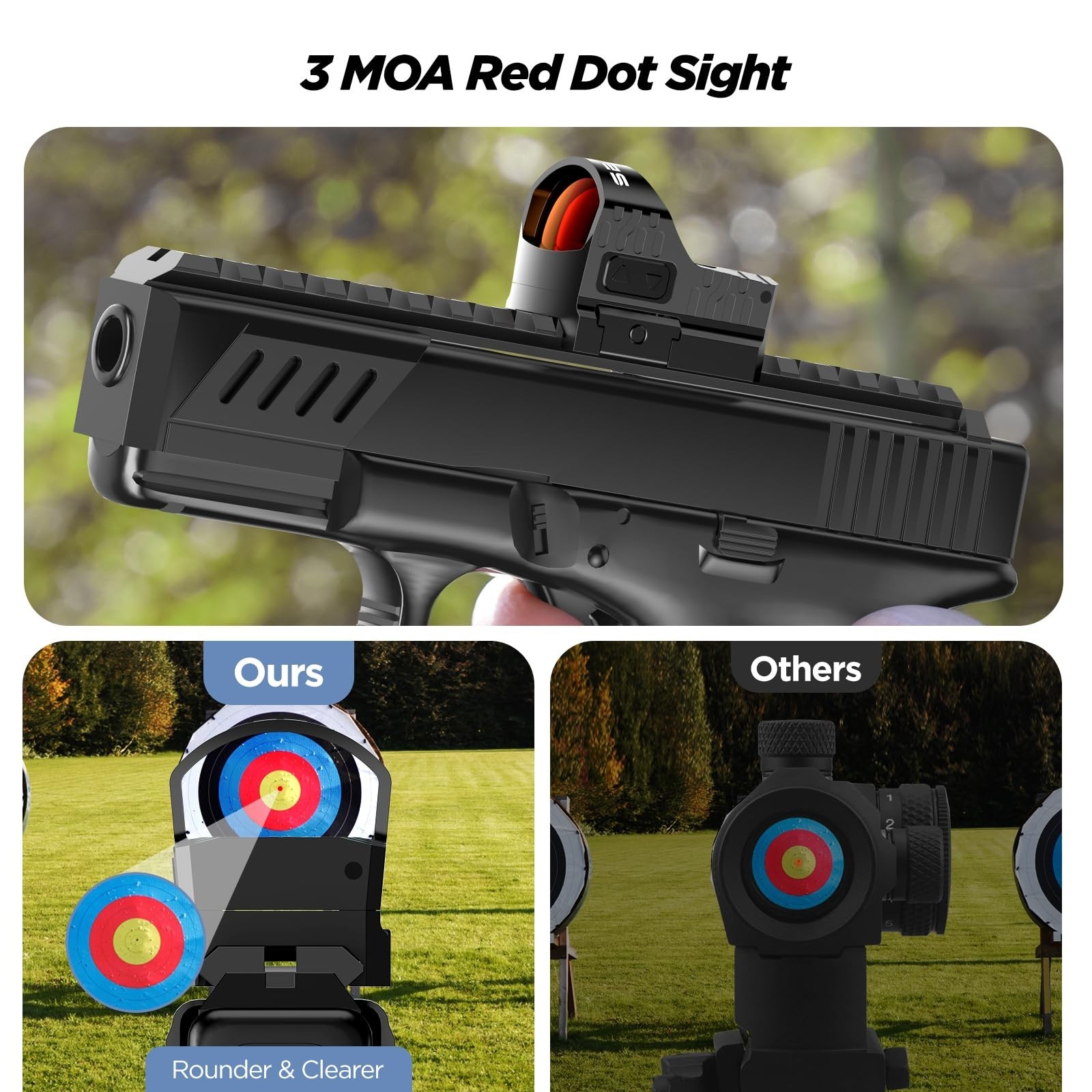 3 MOA Red Dot Sight 、Dot Open Reflex Sights, with Shake Awake for Pistol