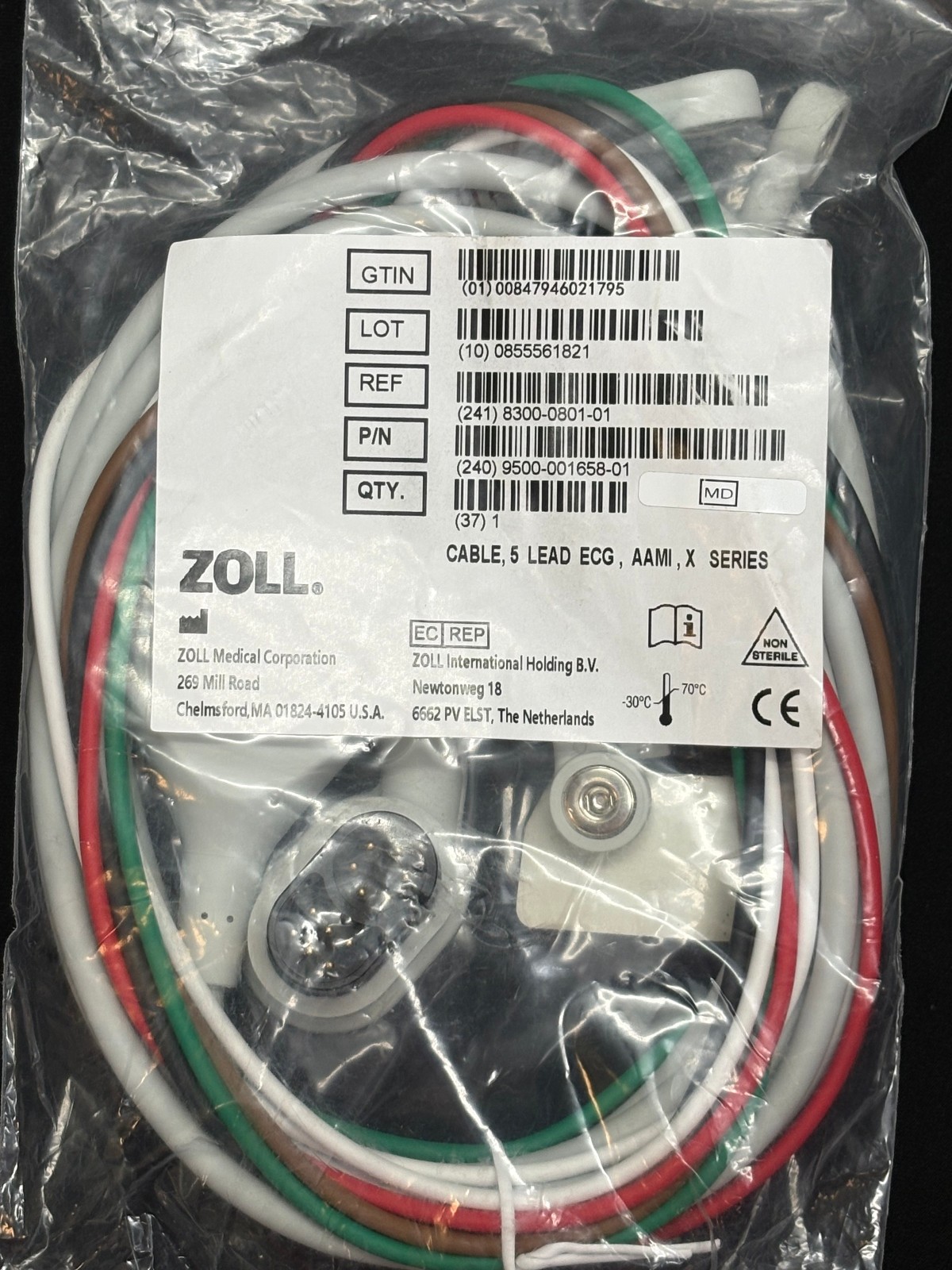 New ZOLL 8300-0801-01 Propaq MD X Series 5-Lead ECG Cable AAMI