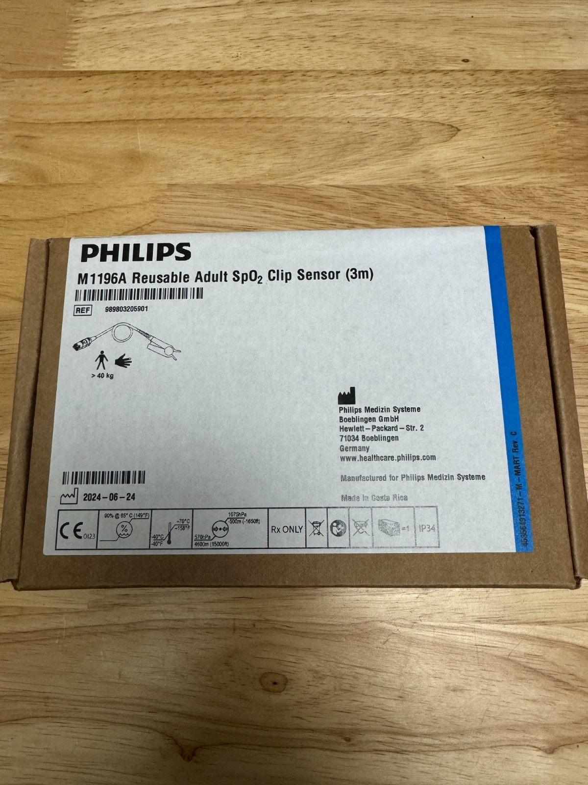 PHILIPS M1196A Reusable Adult SpO2 Sensor (3m) - New