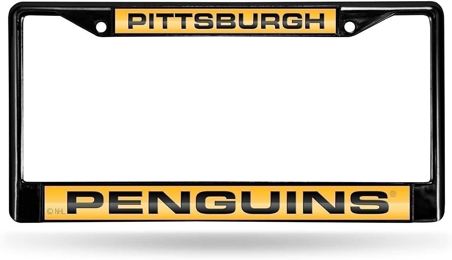 Pittsburgh Penguins Black Metal License Plate Frame Tag Cover, Laser Acrylic...
