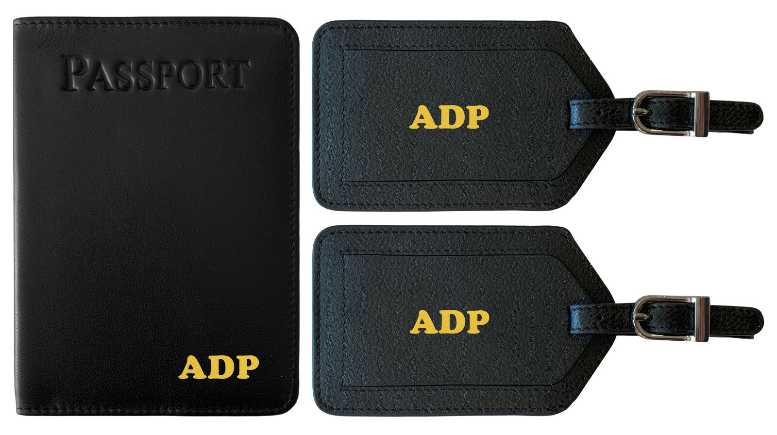 Personalized Monogrammed Leather RFID Passport Holder Cover and 2 Luggage Tags