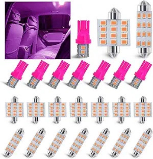 24 PCS Interior Car Lights, Dome Light Car Bulb Kit Set T10 31mm 4 Color: pink