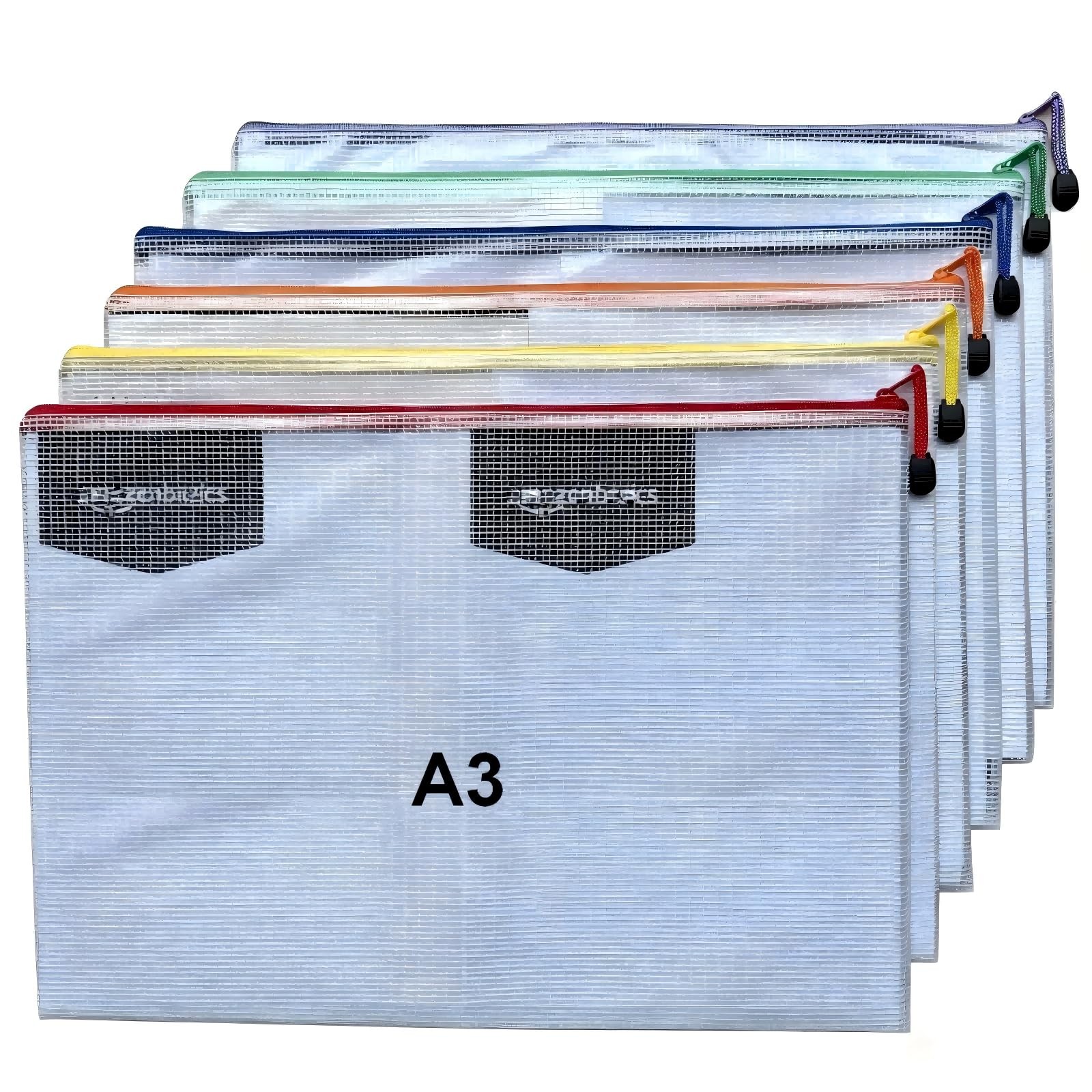 6pcs Mesh Zipper Pouch Bags, A3 17x12 Inches Large Reusable Plastic Zipper Po...
