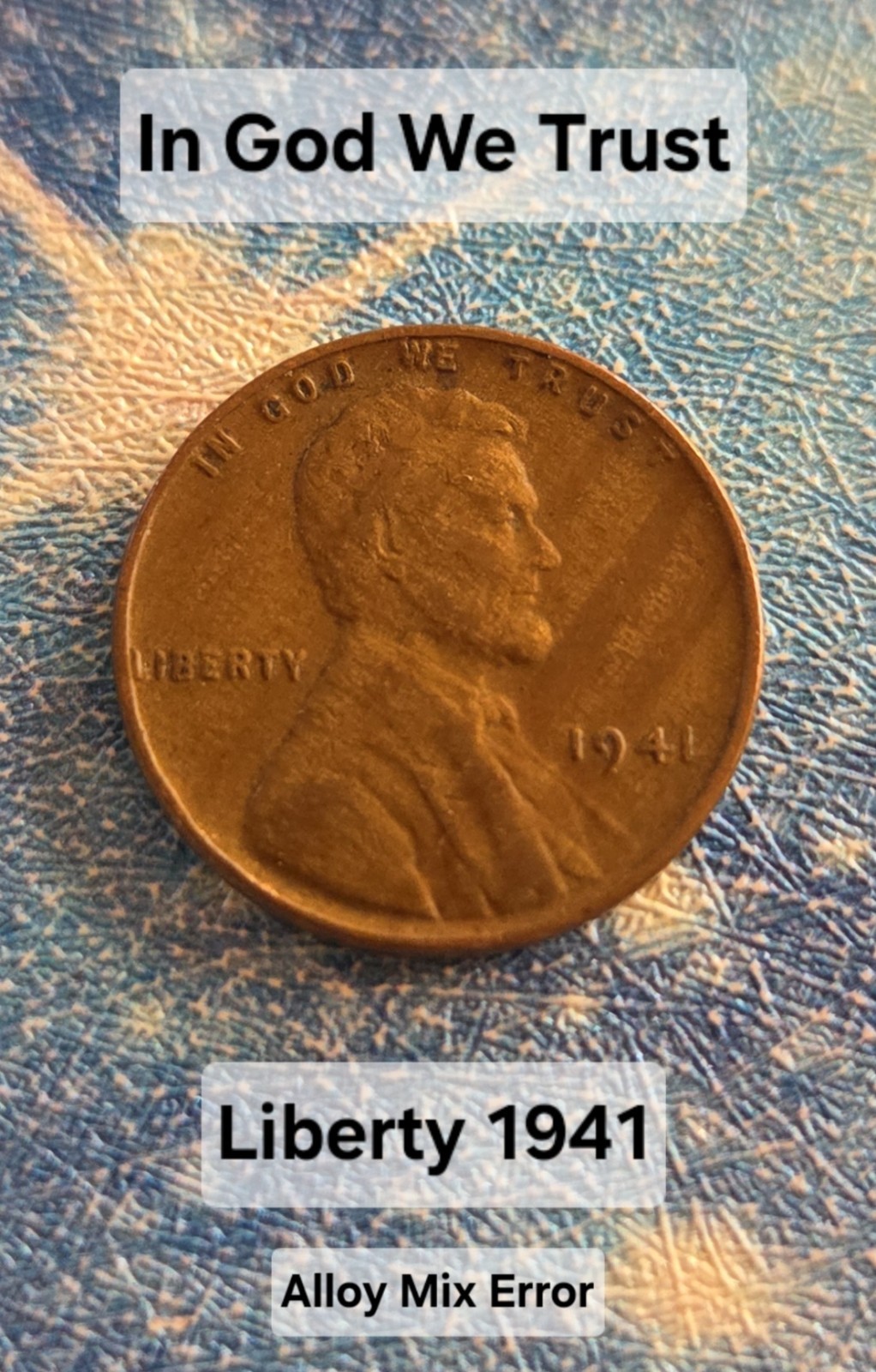 1941 P Lincoln Wheat Cent Alloy Mix Error "Woody"