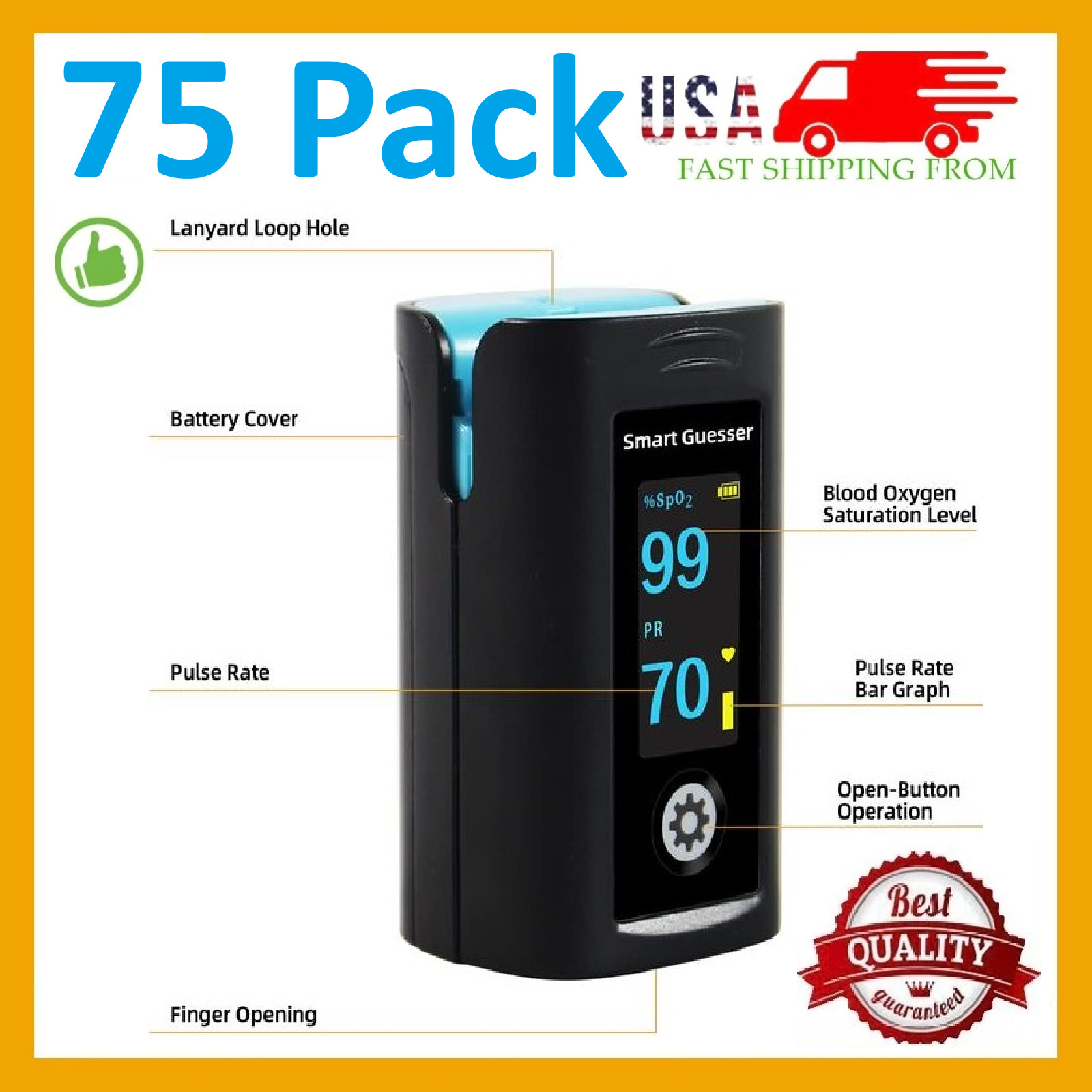 75  Oximeter Pulse Fingertip SpO2 Heart Rate Blood Oxygen Saturation Monitor APP