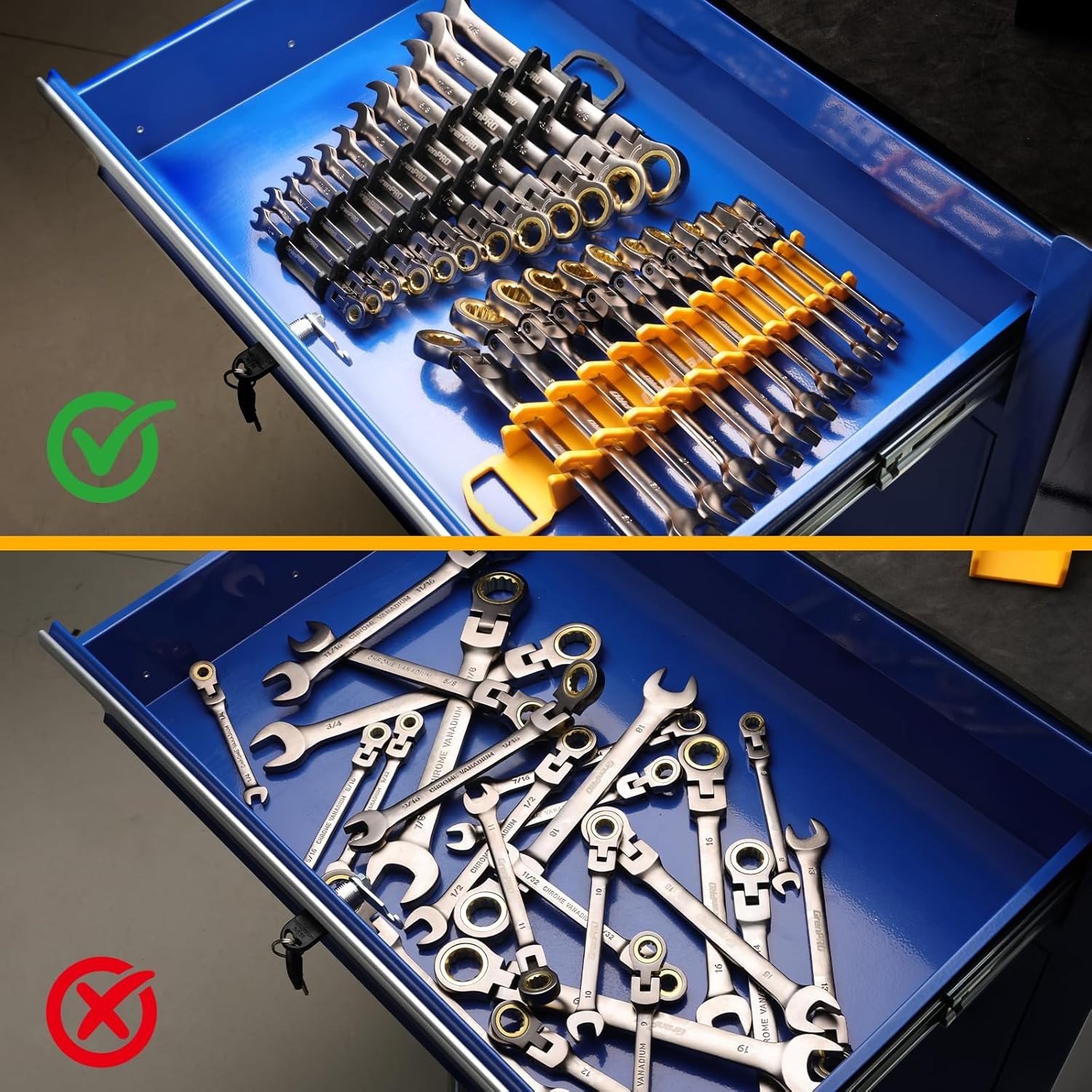 GRENPRO Wrench Organizer 2 Pack Magnetic Wrench Holder Tool Box Storage Rack