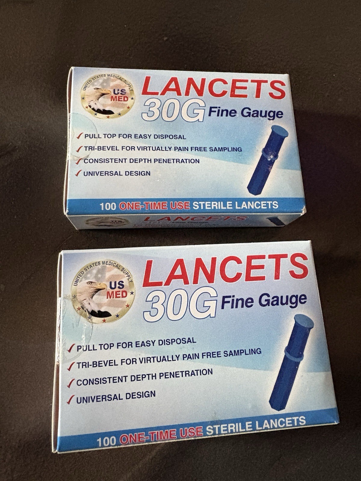 New Old Stock of Sterile Lancets One-Time Use 30G Fine Gauge 2 Boxes 200 Total