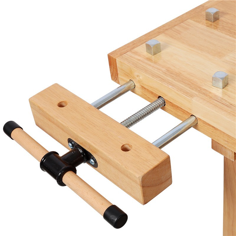 55" Workbench w/ Adjustable Handle 300LBS Load Rubber Wood Work Table for Garage