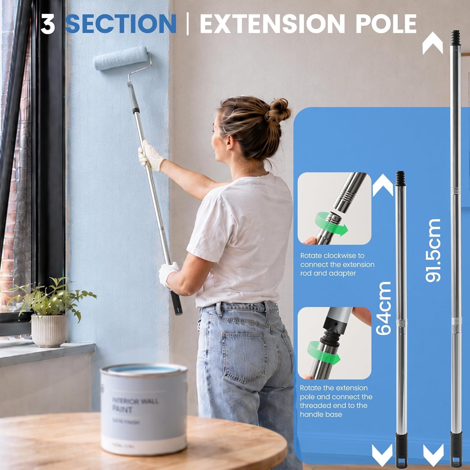 Paint Roller Set with Adjustable Pole Tray Brushes and Covers