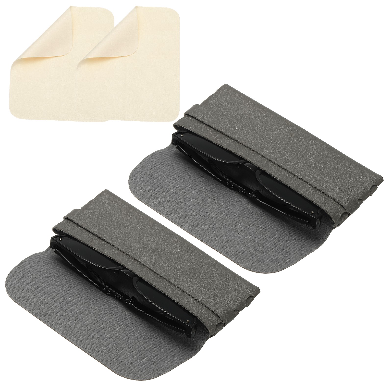 2 Pcs 6.7x3.1x1" Soft Leather Eyeglass Case with 2 Cleaning Clothes, Gray