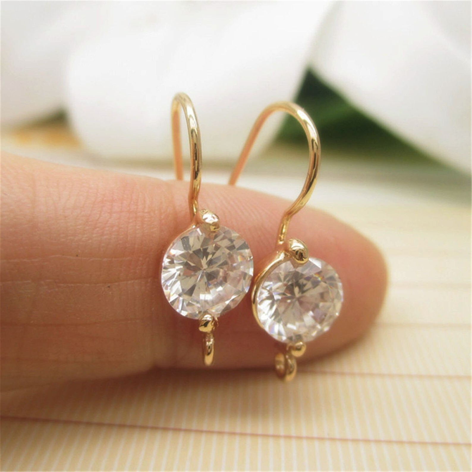 10pc Zircon Earring Hook,Gold Plated Ear Wire,French Ear Hook Ear Wire,Fish Hook