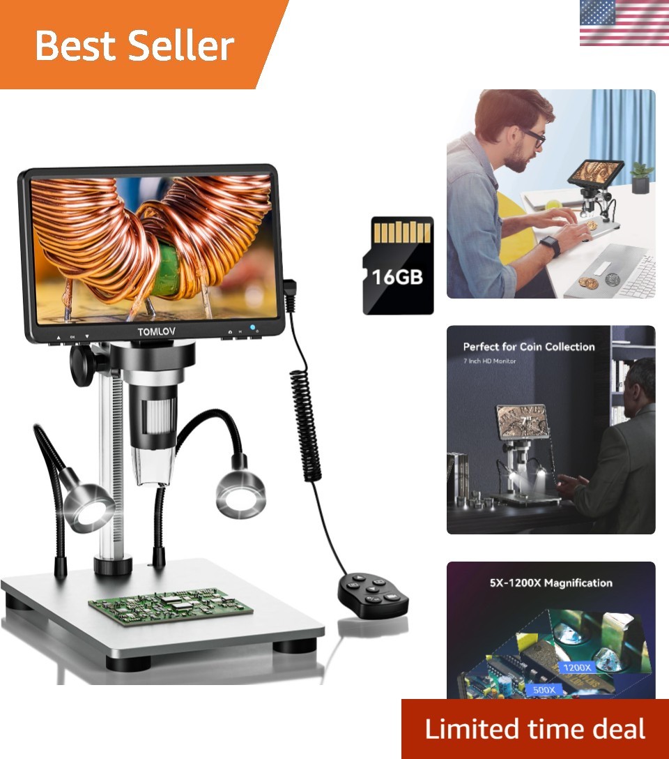 DM9 7" Digital Microscope: 1080P 1200X Coin Microscope Magnifier, 12MP Ultra-...