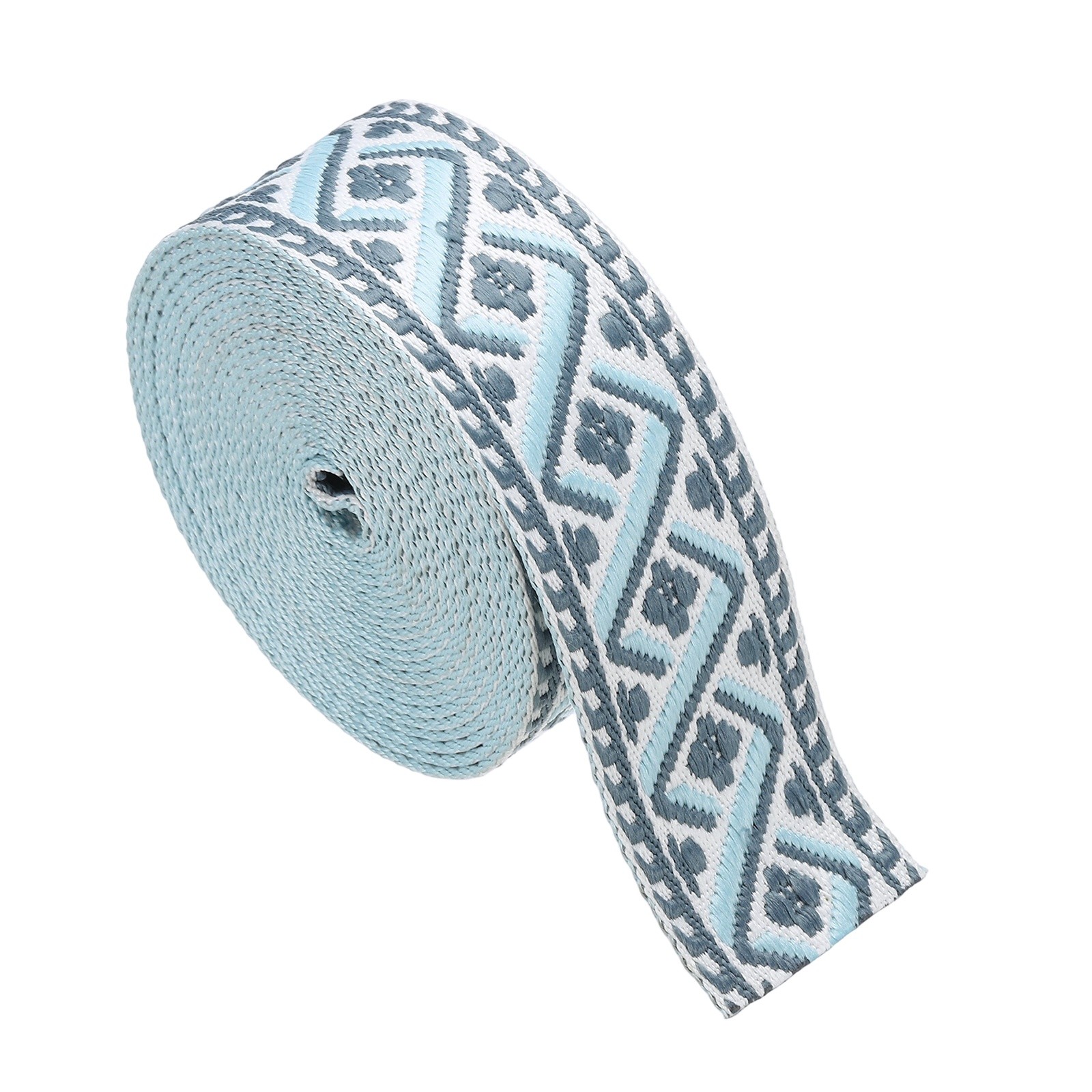 4.75Yards Cotton Webbing Strap 50mm Jacquard Webbing Strap, Cream-Gray Blue