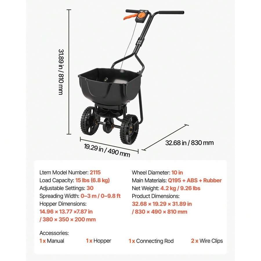 9.8 Ft Spreading Width, Broadcast With 130lbs Load Capacity & 10 In All-Terrain