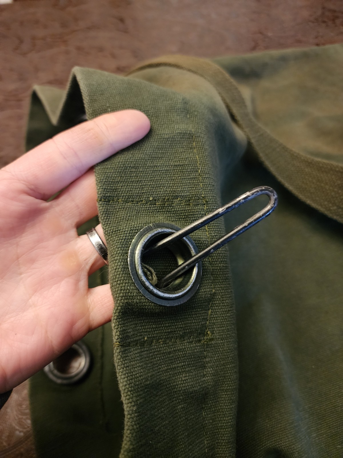 Vintage US Military Duffel Bag. Top Load, Green Canvas, Handle & Strap.