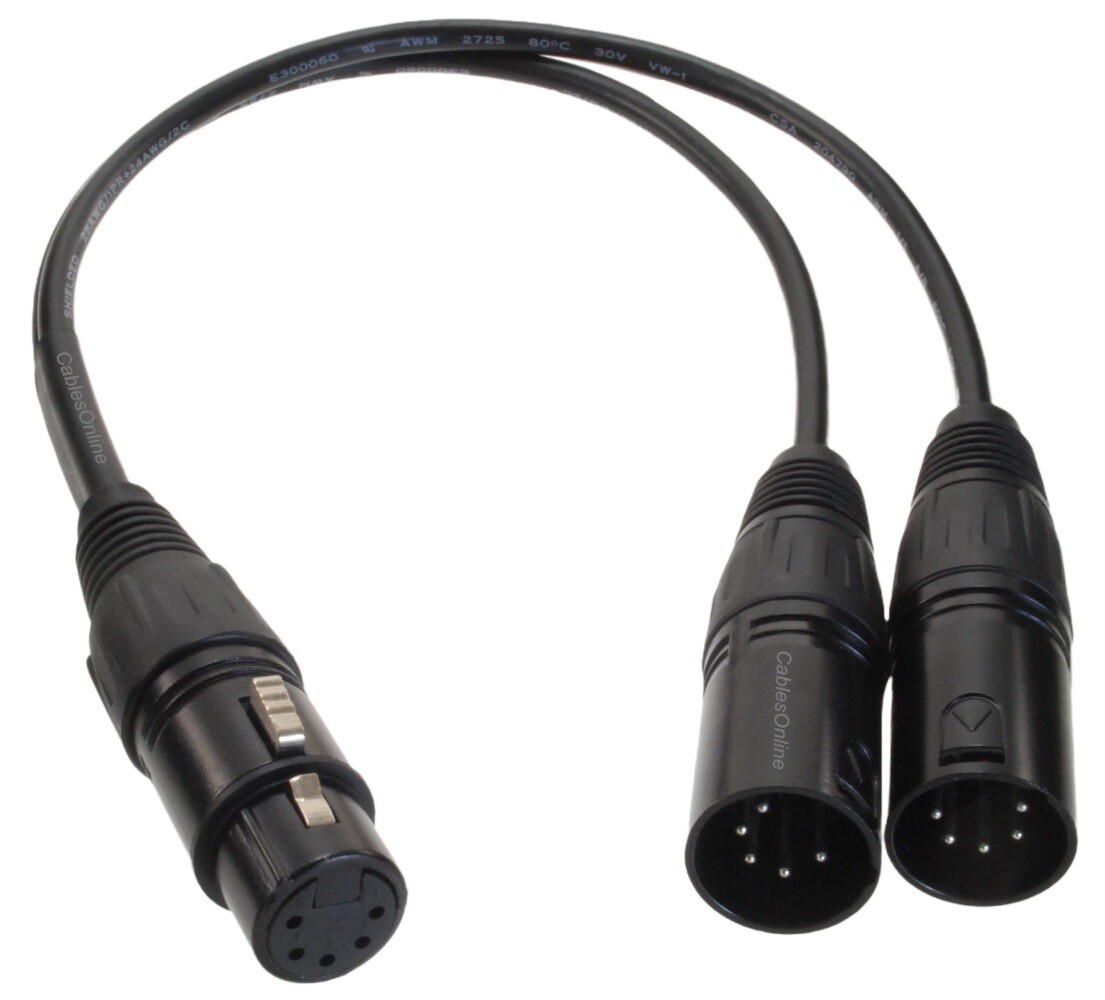 1ft XLR 5-Pin 1-Female to XLR 5-Pin 2-Male Y-Splitter Cable