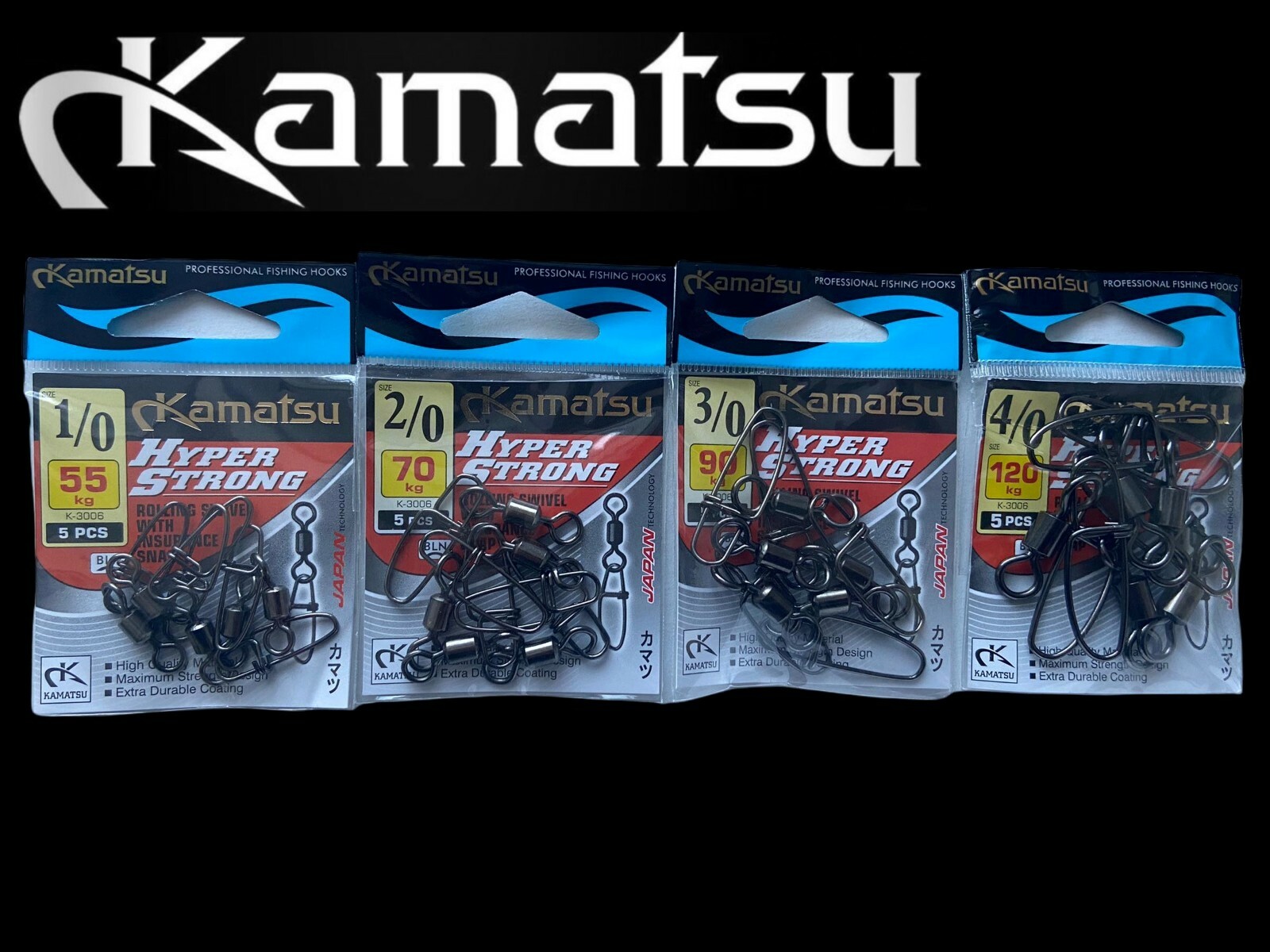 Kamatsu Crosslock snap with swivel. Hyper strong big game. 5pcs pike,catfish