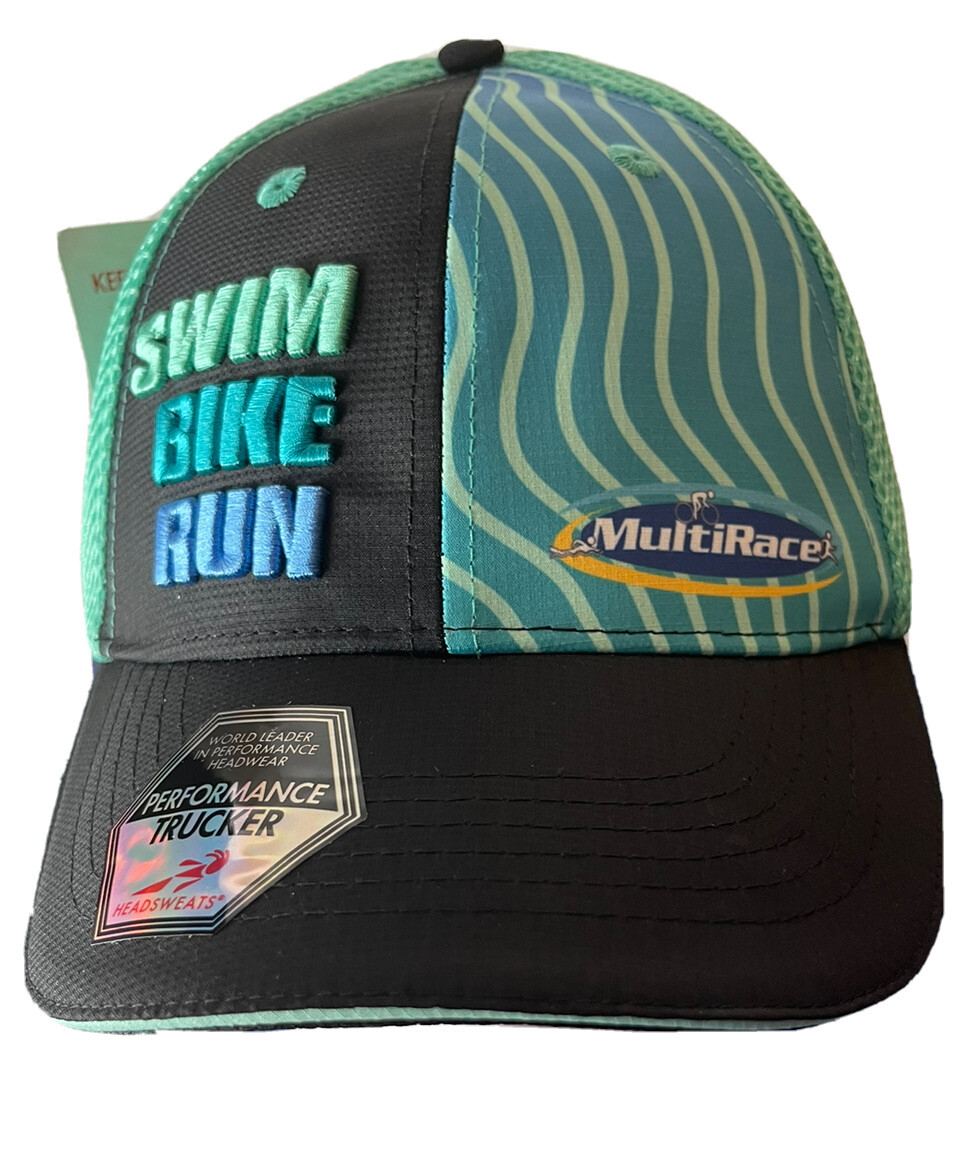 HEADSWEATS PERFORMANCE TRUCKER SNAPBACK HAT SWIM BIKE RUN TRIATHLON NWT