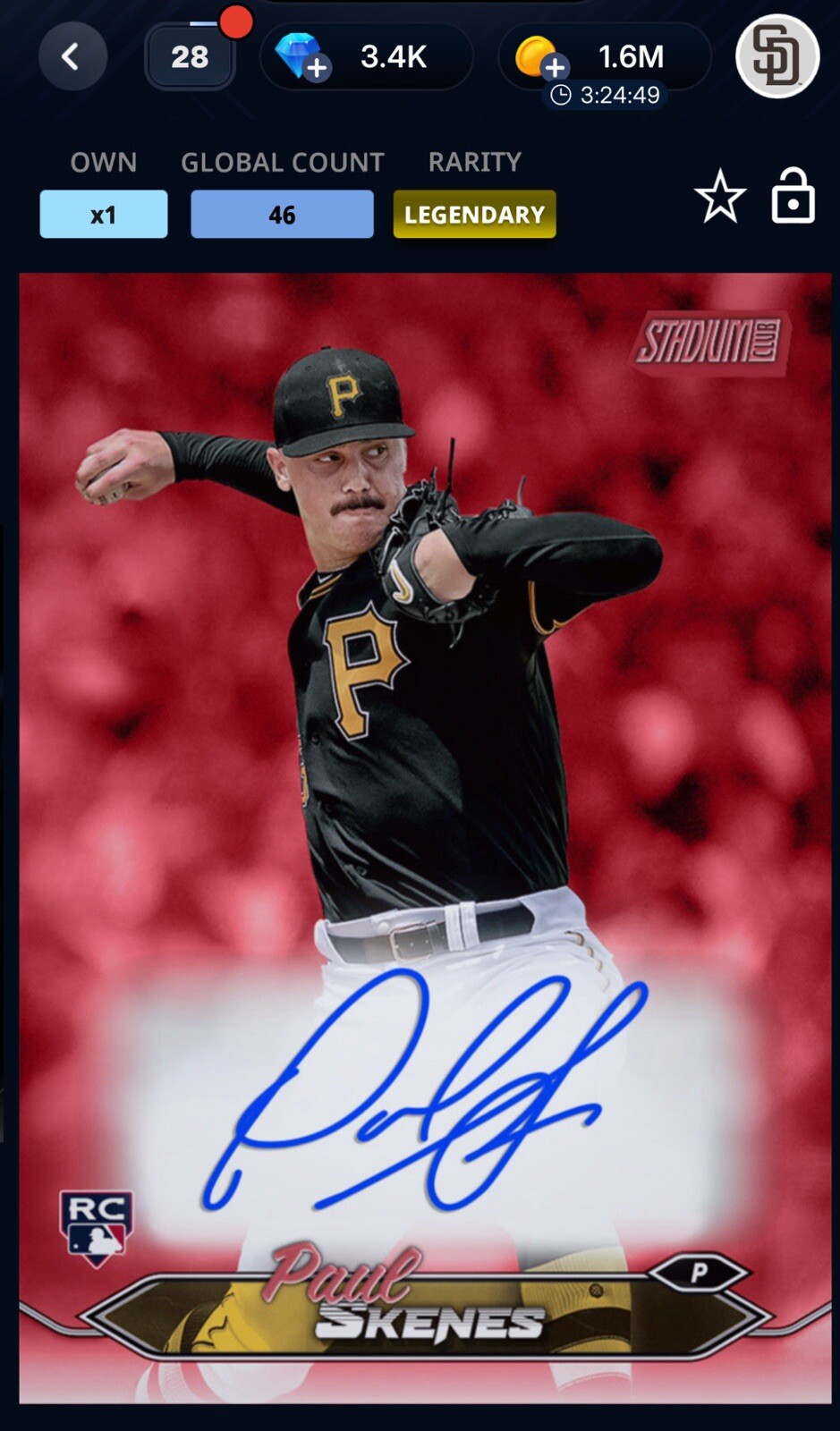 2024 TOPPS BUNT Stadium Club Red/50 Signature  PAUL SKENES !DIGITAL CARD!