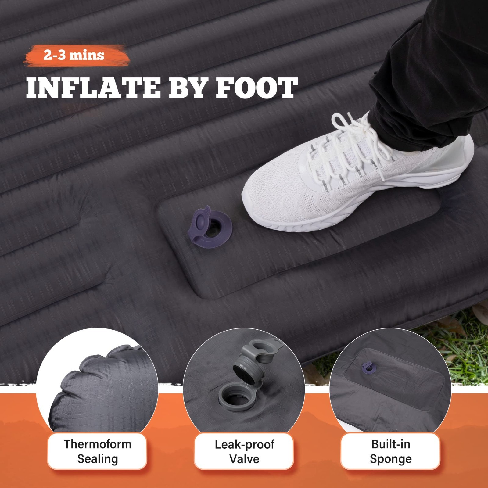 6" Thick Double Camping Pad – Inflatable Sleeping Mattress w/ Pillows & Air Pump