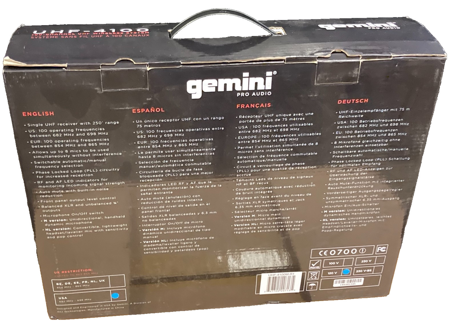 NEW Gemini Pro Audio UHF-4100, 100-channel UHF Wireless System