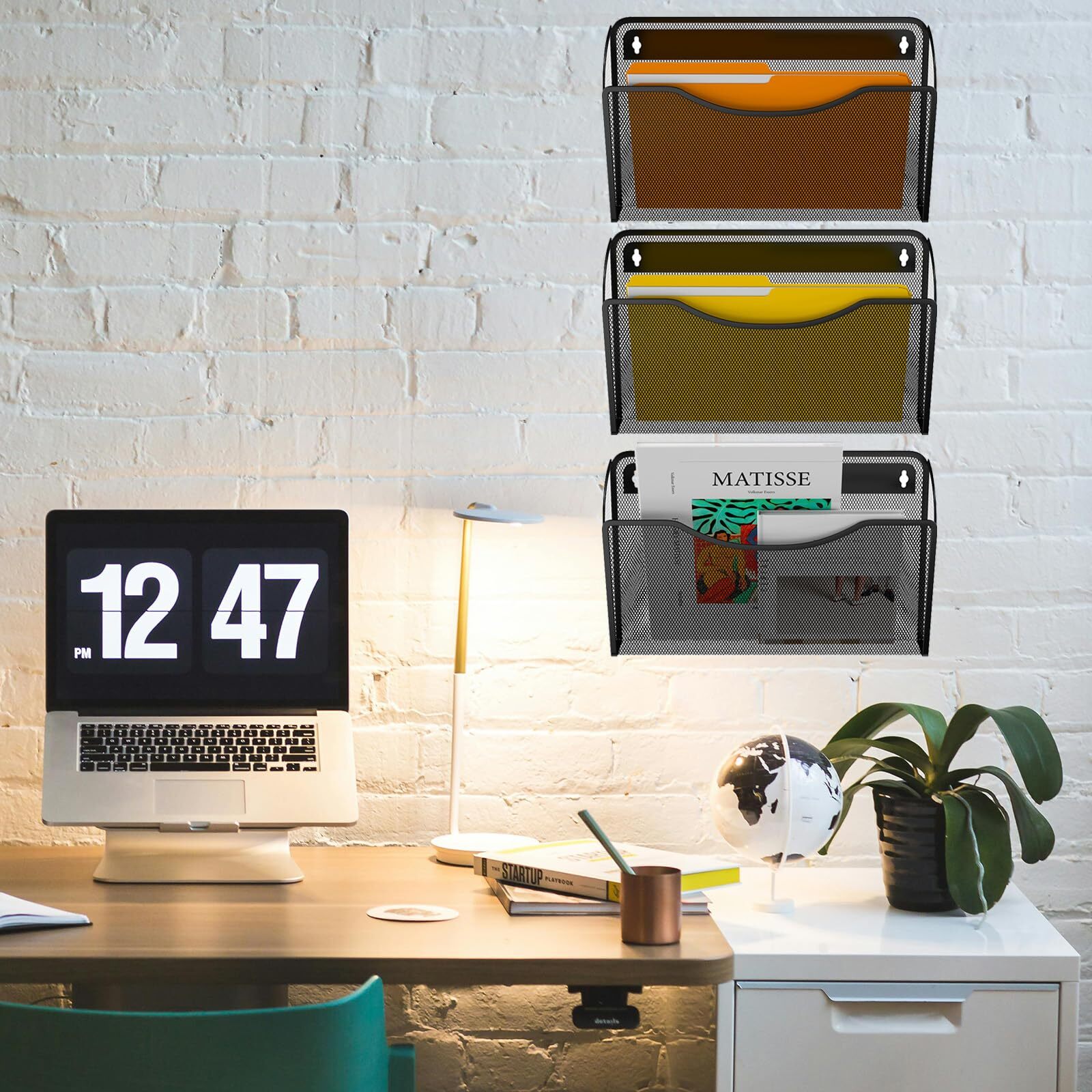 3 Pack Wall File Organizer Mesh Hanging File Storage Document Magazine Rack
