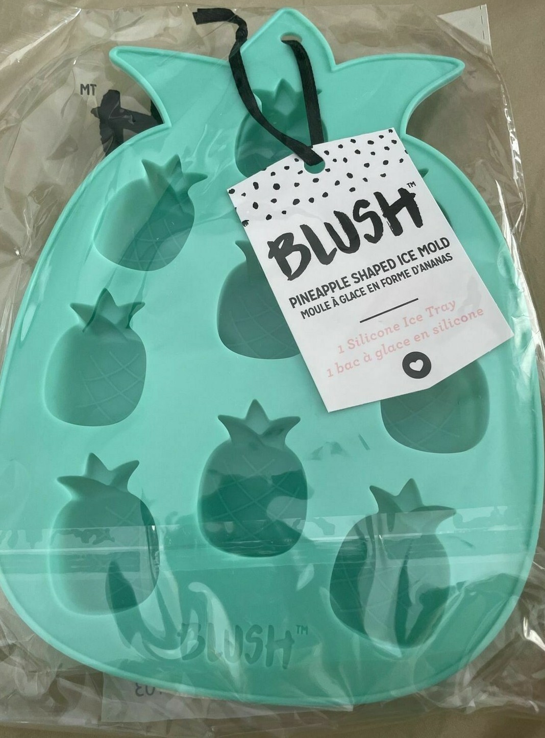 BLUSH Flexible Silicone Teal Pineapple Stackable Ice Cube Tray Mold NIP + GIFT