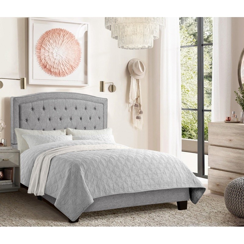 Linen Upholstered Platform Bed Frame W/ Padded Headboard Solid Wood Support New