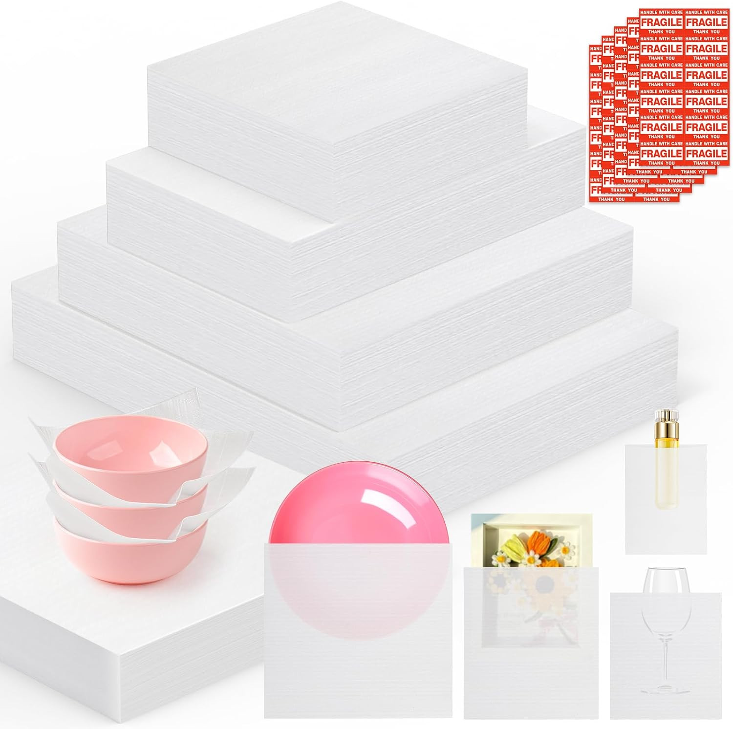 560 Pcs Dish Packing Supplies for Moving,280 Cushion Foam Pouches & Sheets,4 Siz
