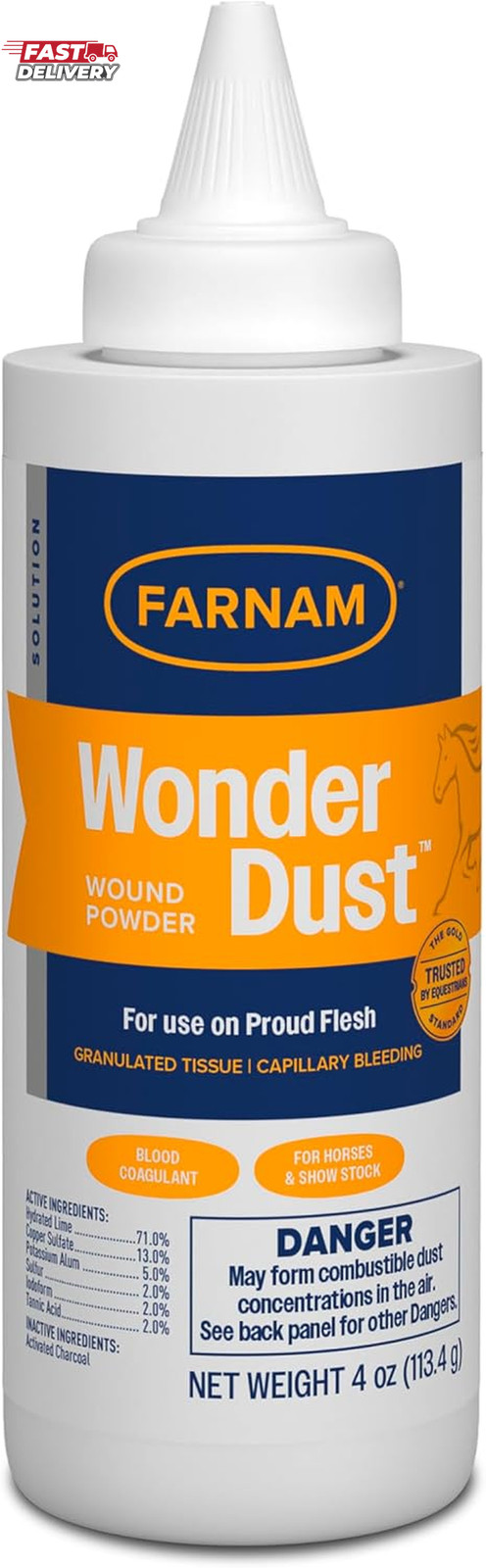 Farnam Wonder Dust Wound Powder, Blood Coagulant for Horses and Show Stock, for