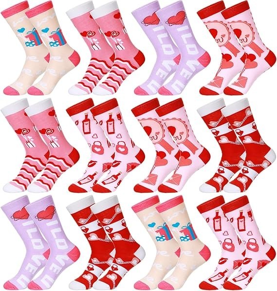 12 Pairs Galentines Day Socks Valentines Crew Socks Gifts for Women Besties