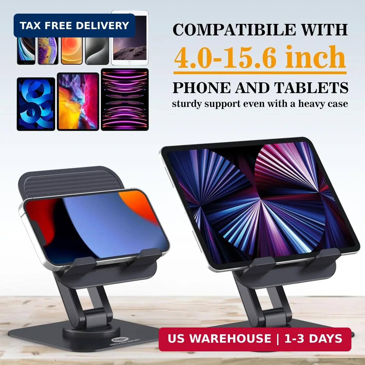 iPad Stand, 360° Rotating Adjustable Foldable iPad Tablet Holder for Desk FAST