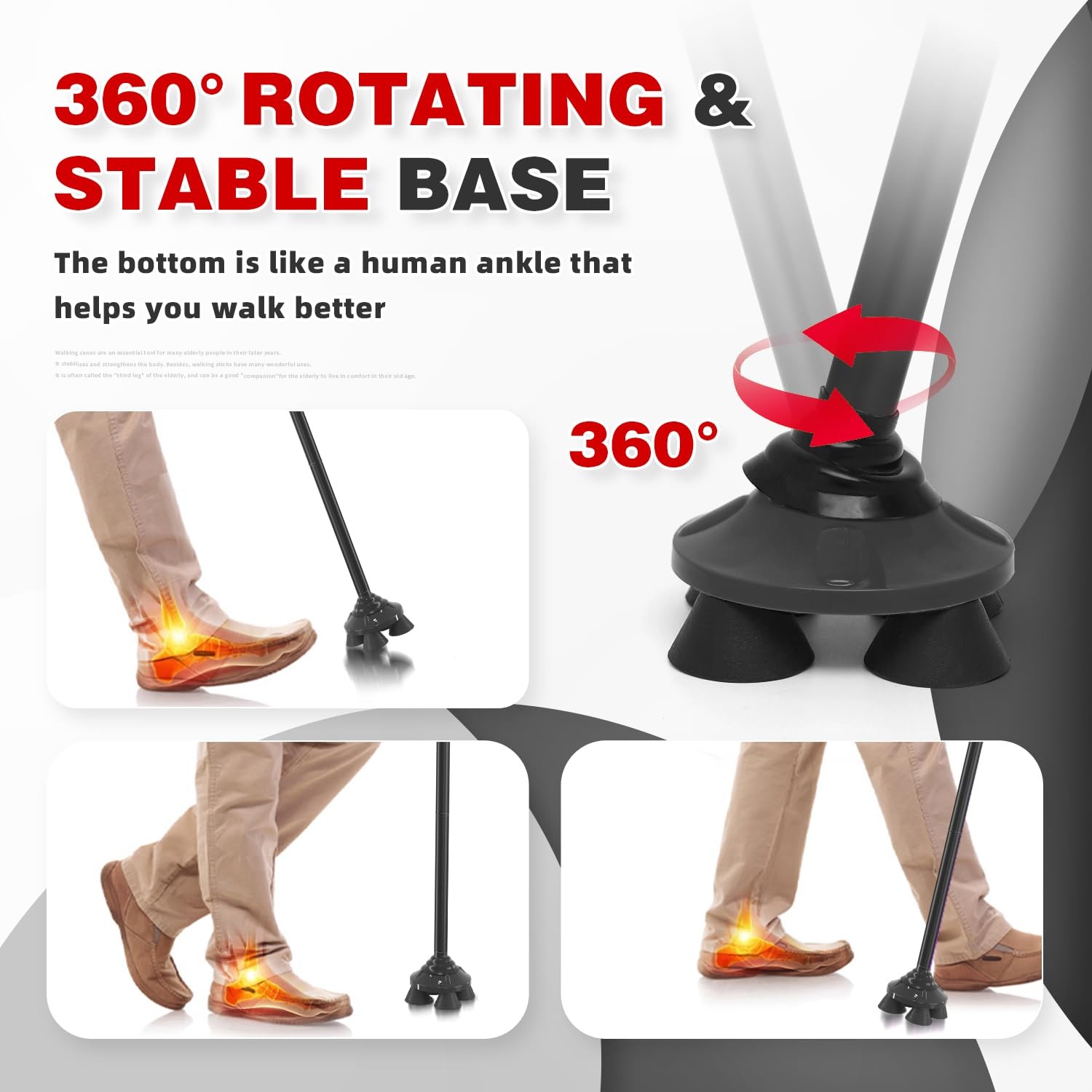 Walking Cane Quad Adjustable 31-38" Height Lightweight Folding - Ideal