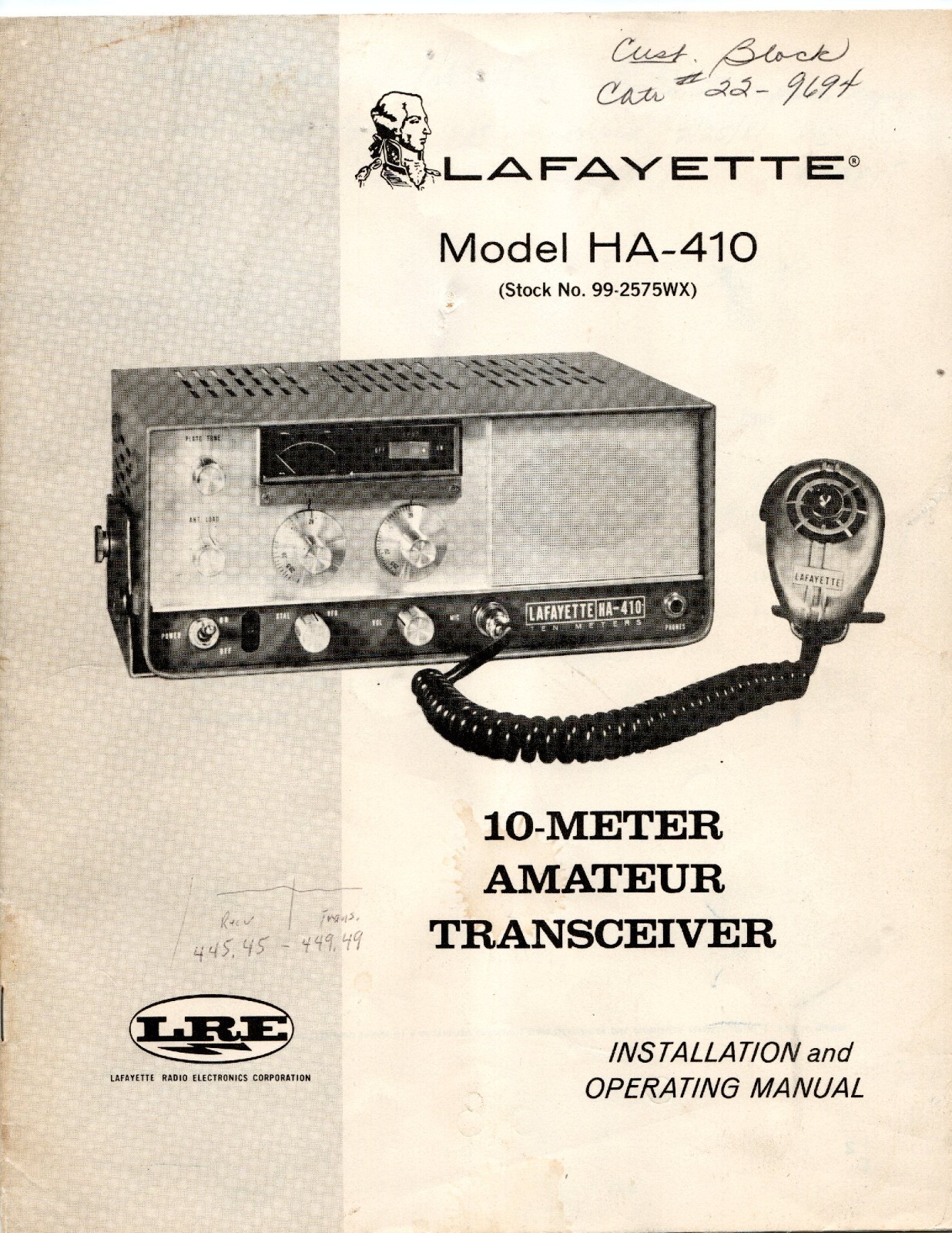 RARE Lafayette HA-410 Transceiver Installation & Operating Manual 24 Pages COPY