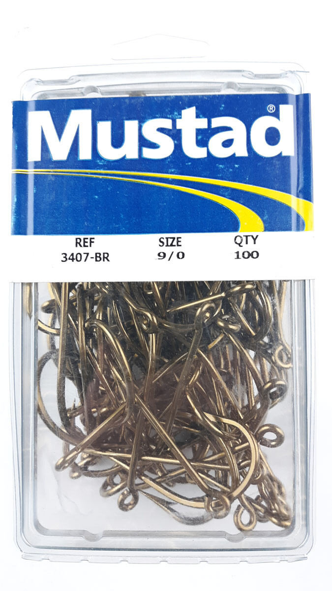 Mustad 3406 or 3407-BR Bronze O'Shaughnessy Hook (size: 9/0, qty: 100pk) [M52]