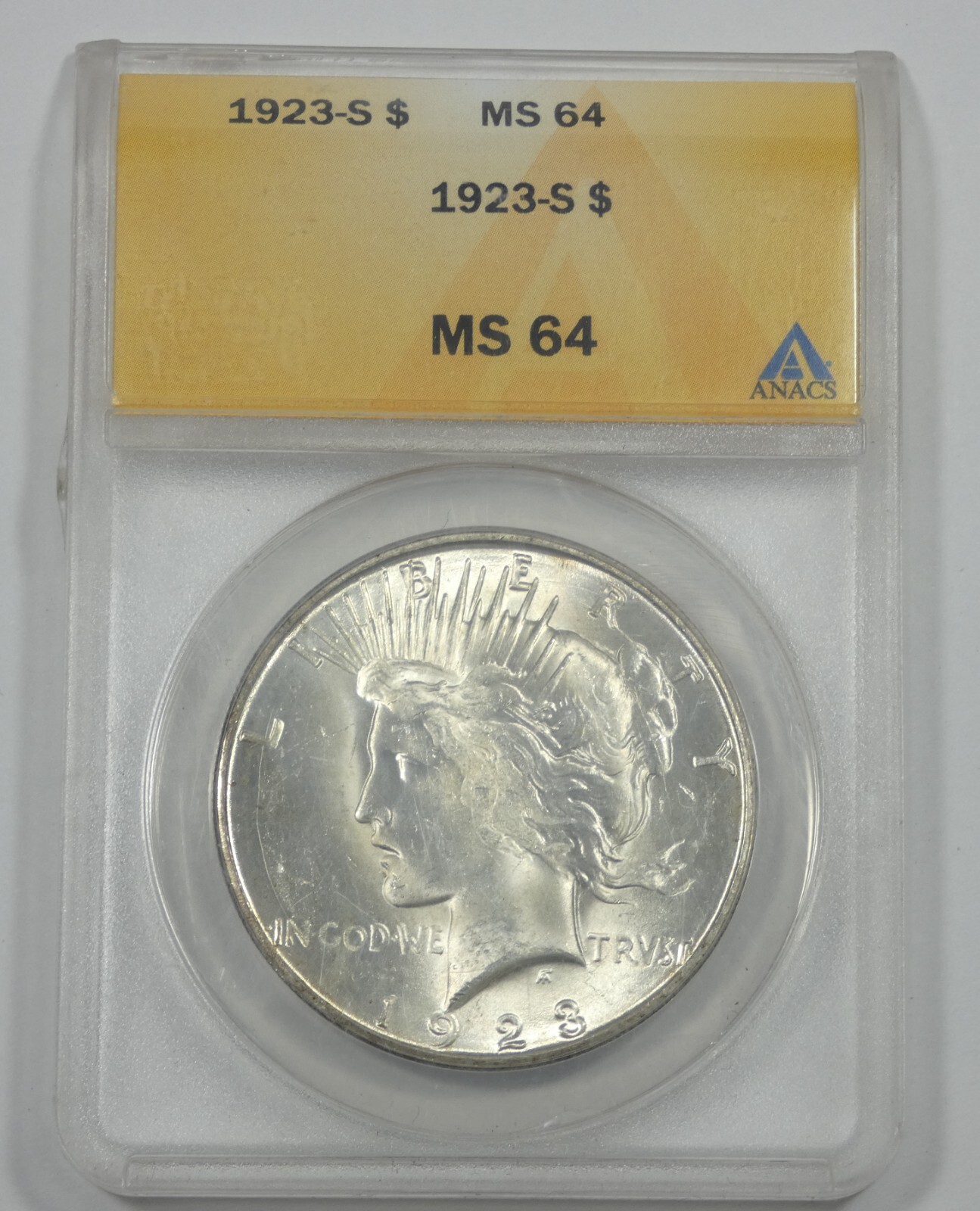 1923-S Peace Dollar CERTIFIED ANACS MS 64 Silver Dollar