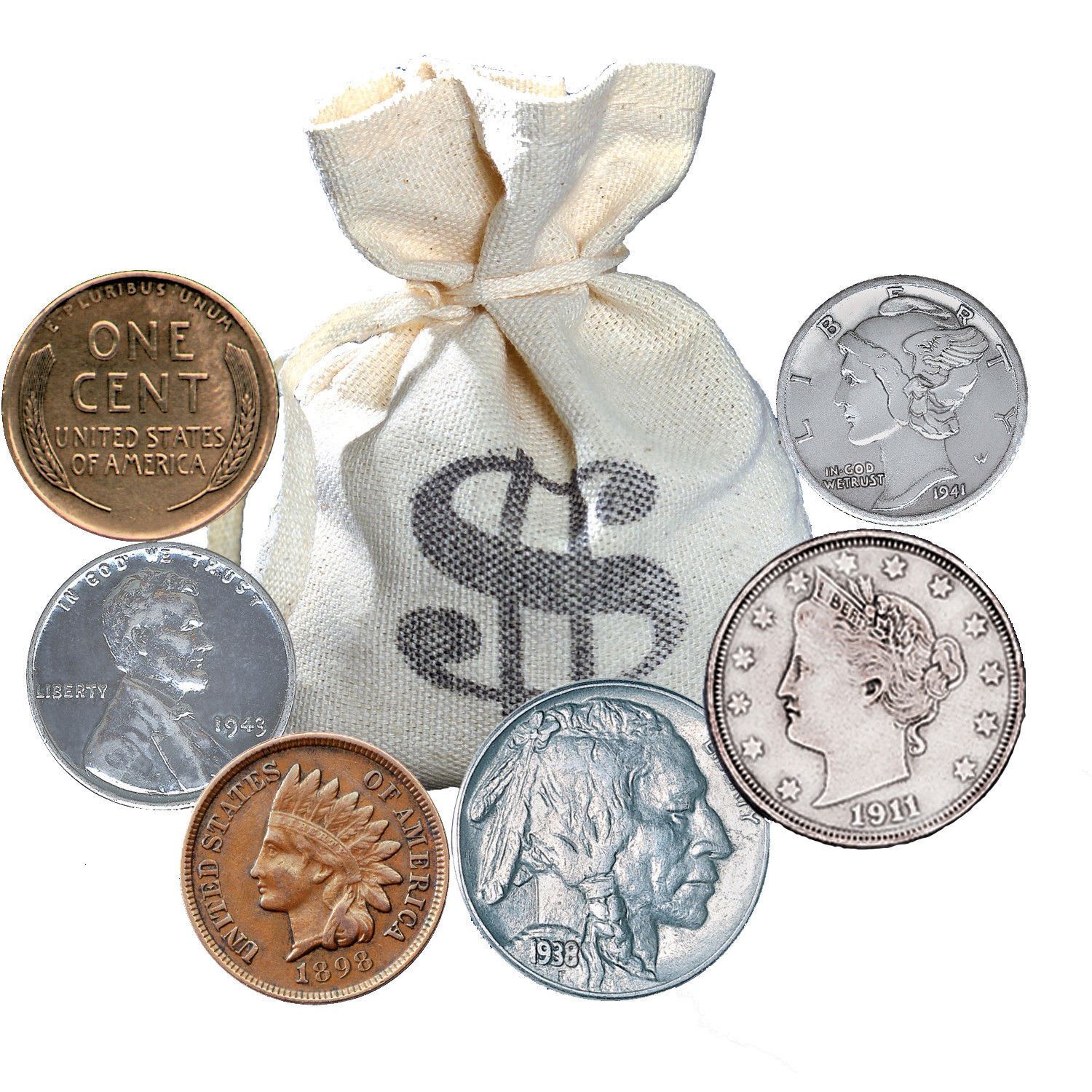 NEW American Coin Treasures Bankers Bag of over 60 Historic Coins 11465