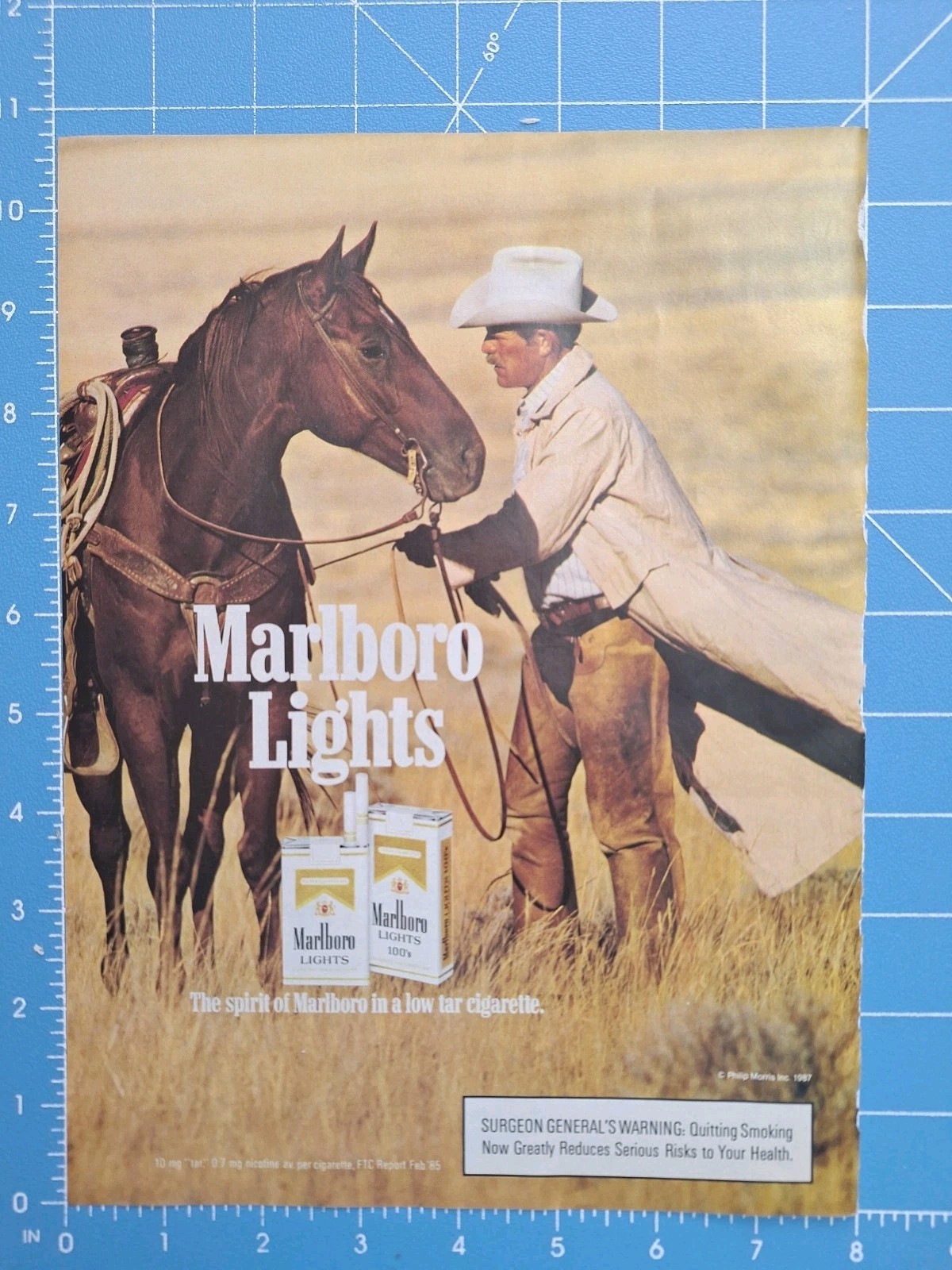MALBORO LIGHTS MAN Horse Cigarette 1980's Print Ad