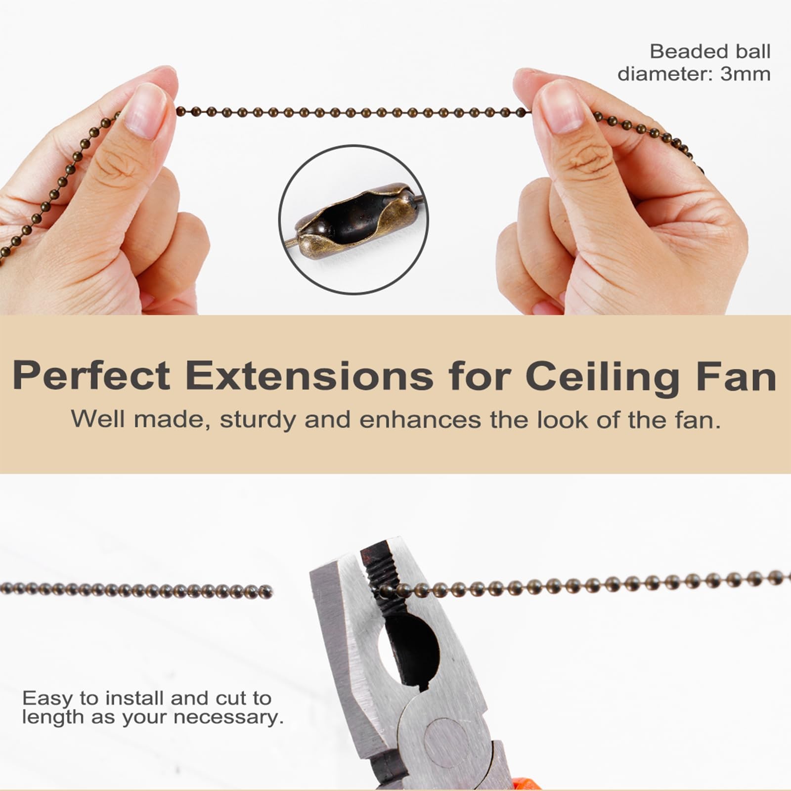 4 Pack Bronzed Ceiling Fan Pull Chain Extension, 12 Inches Classic Drop Shape...