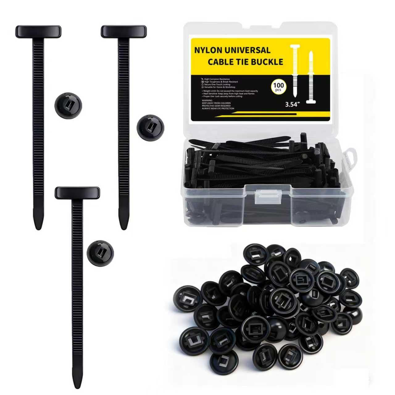 Upgrade 100PCS Nylon Universal Cable Tie Buckle with Clear Storage Box, Self-Loc