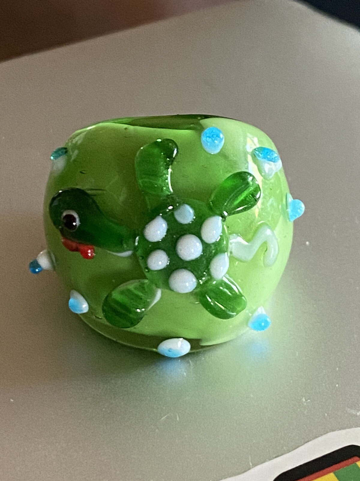 Handmade Glass Turtle Ring  Green Very Eccentric Hippie Earthy  Ring!