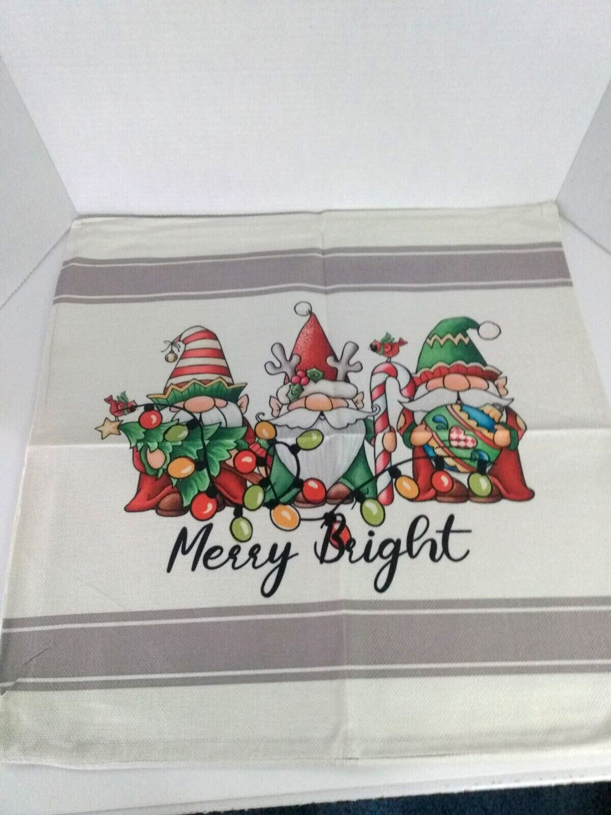 Christmas Pillow Covers 18" x 18" Set of 4 NWOT Gnomes, Stockings, Sled & Trees