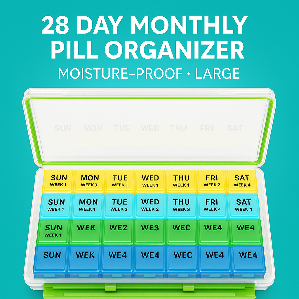 28 Day Monthly Pill Organizer Box Large Travel Pill Storage Case Moisture Proof