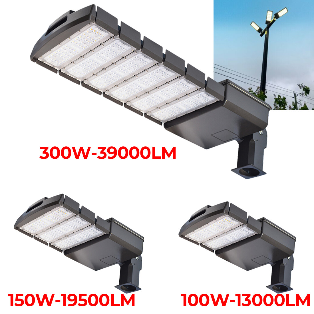 LED Parking Lot Pole Lights Fixture Commercial Area Shoebox Light 100W 150W 300W