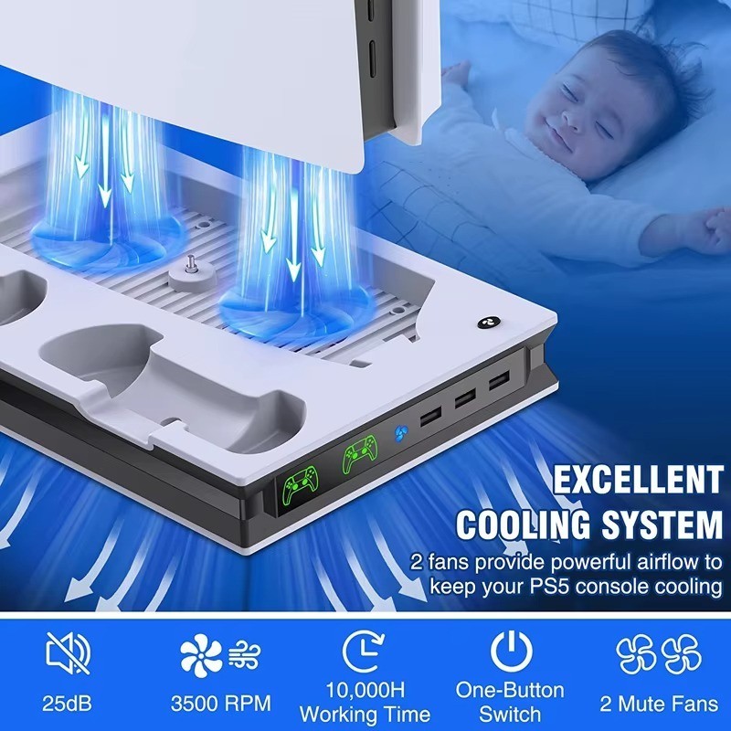 PS5 Cooling Stand With Built-In Dual Controller Charger
