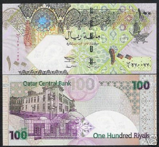 QATAR 100 RIYALS P-24 2003 BOAT FALCON UNC ARAB BILL GCC CURRENCY GULF BANK NOTE