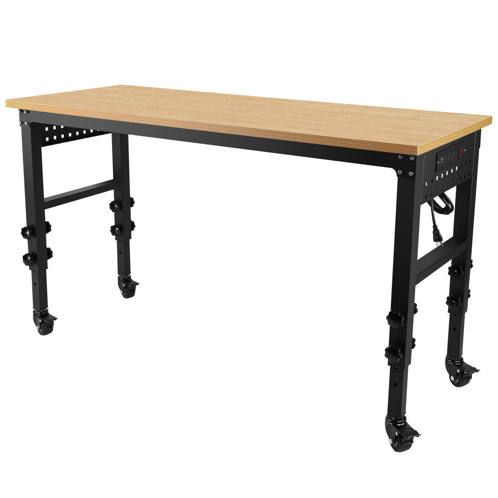 Rolling Heavy-Duty Adjustable Workbench with Power Outlet and Wheels