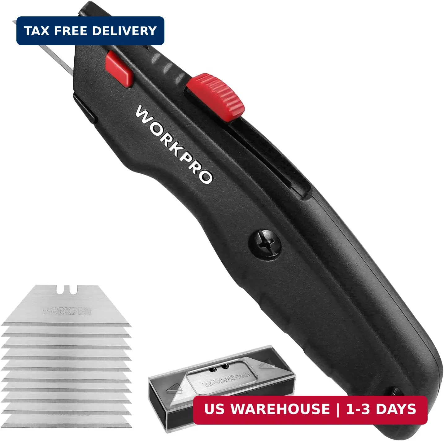 WORKPRO Premium Utility Knife, Retractable All Metal Heavy Duty Box Cutter, Quic