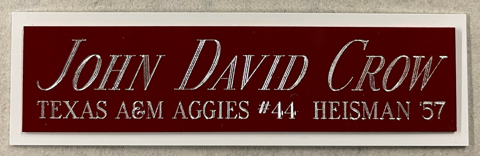 JOHN DAVID CROW NAMEPLATE FOR AUTOGRAPHED Signed Football HELMET JERSEY HEISMAN