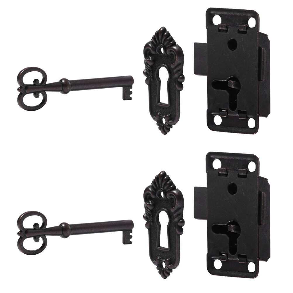 2PCS Antique Lock with Key Box Locks Latches Jewelry Box Lock with